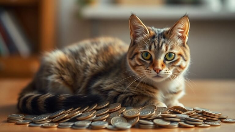 Katze sitzt auf Münzen
